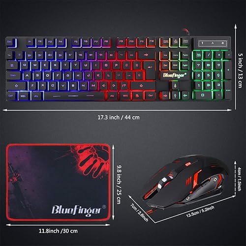 Miniatura 8 de BlueFinger Combo de teclado RGB para juegos y mouse retroiluminado, cable USB, juego de juegos LED para computadora portátil y trabajo