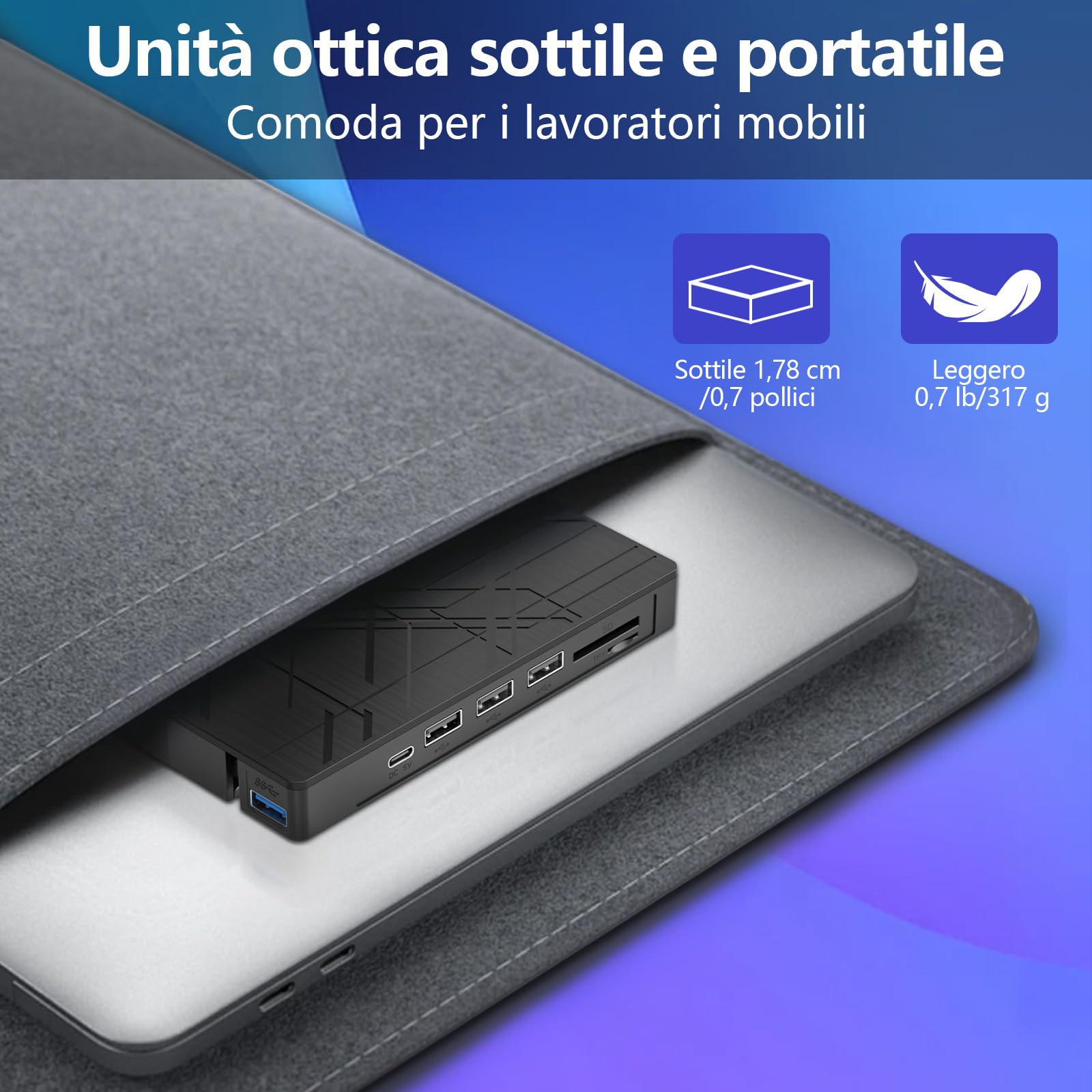 AGPTEK Lettore CD/DVD esterno per laptop, masterizzatore DVD sottile USB 3.0 | Lettore CD/DVD con adattatore Ethernet, slot per schede TF/SD, porte USB, per laptop, PC, MacBook, Windows/Linux/Mac OS