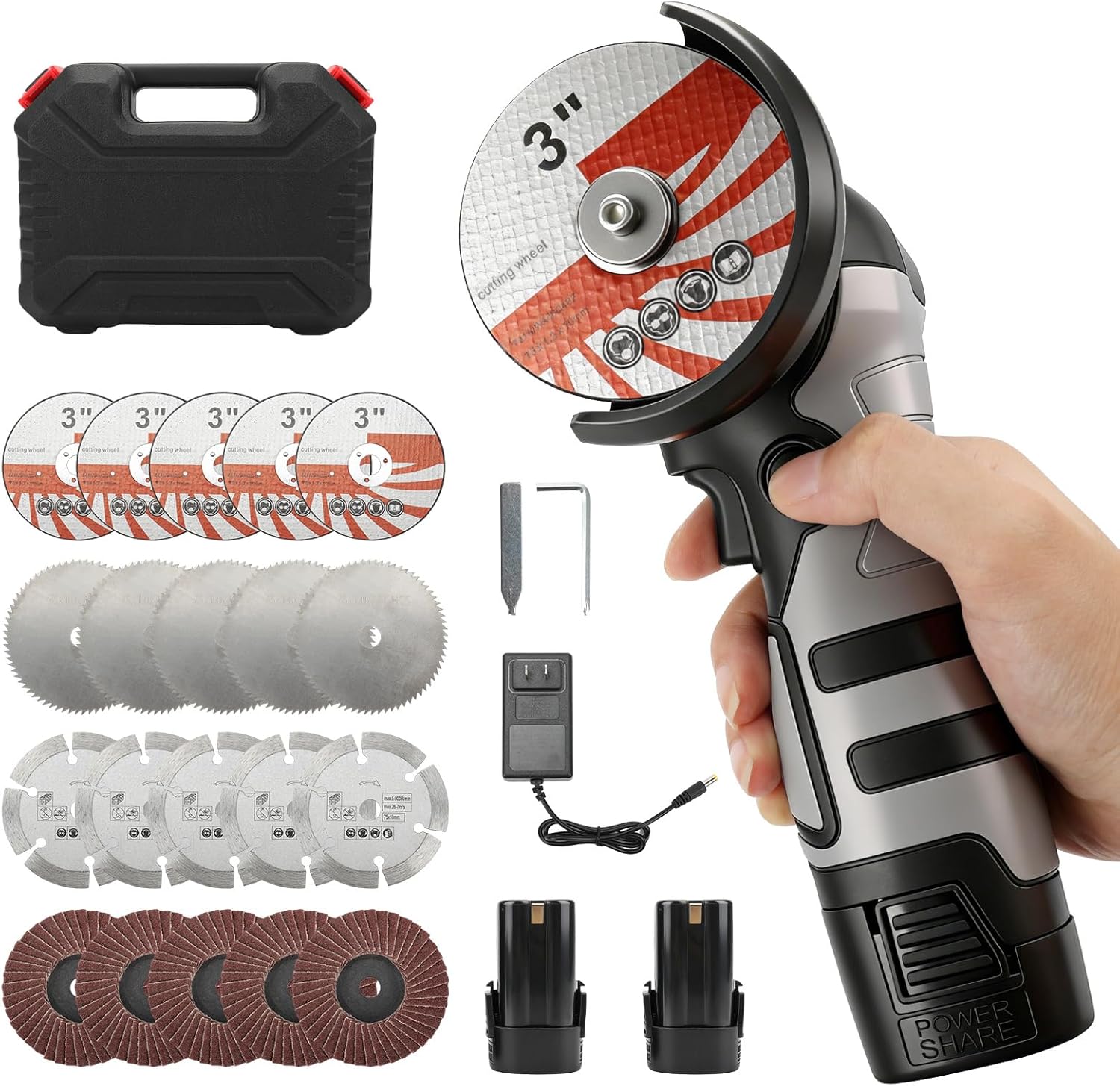 16.8V Mini Angle Grinder Cordless with 2 X 2Ah Battery, 15 Cutting Discs and 5 Grinding Wheel, 19500 RPM, Ø 3 Inch, Cordless Angle Grinder Tool for Cutting, Polishing, Grinding and Derusting