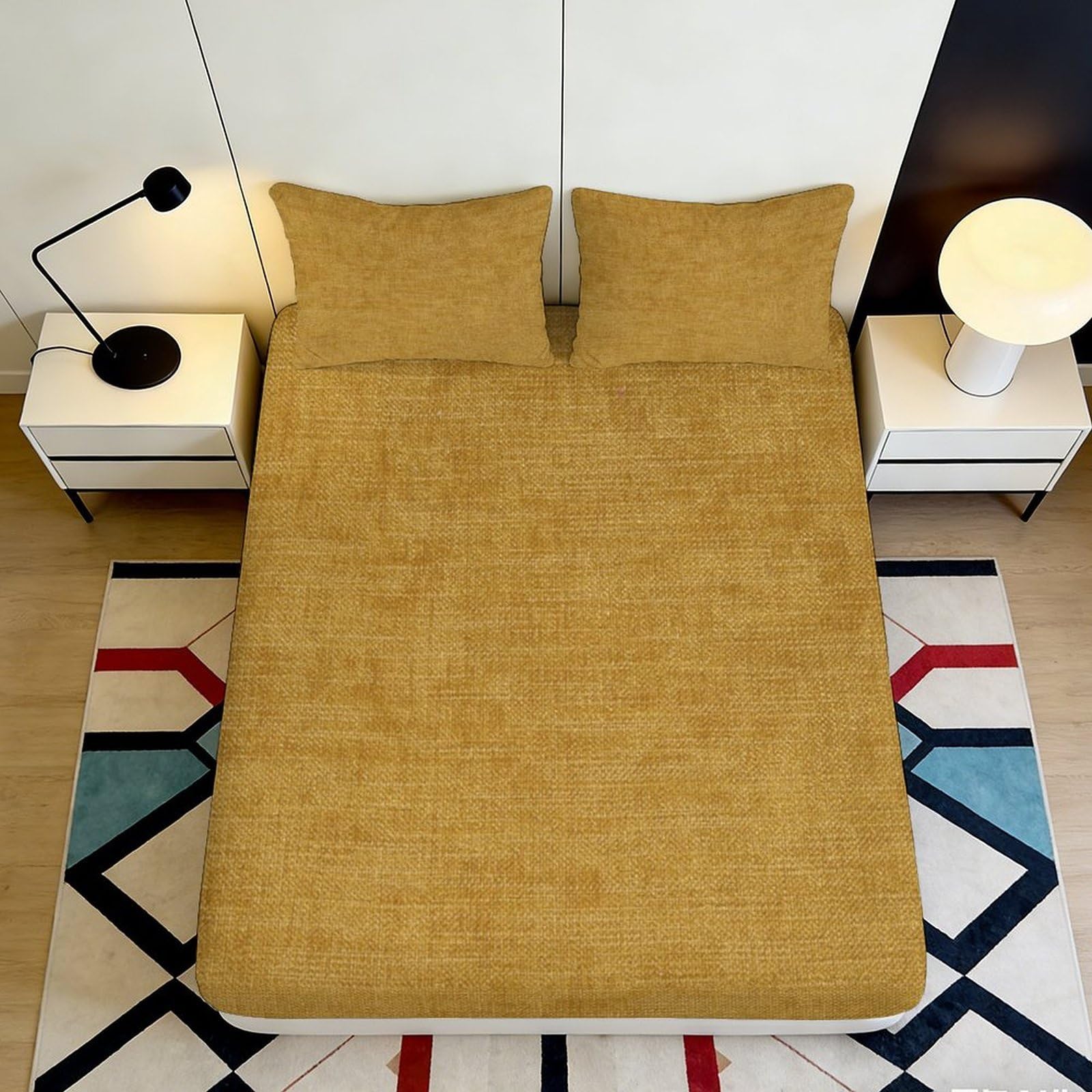 Pnayamiorkfel Style-9 3D Printed Mustard Yellow Texture Fitted Sheet Microfiber Soft Anti-Slip Modern Abstract Mattress Cover For Bedroom Guest Room 90X200x25cm