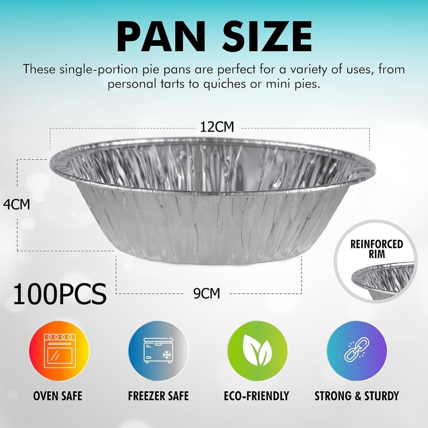 LATERN 100 Piezas Platos de Pastel de Aluminio, 12CM Sartenes Redondas de Aluminio Bandejas para Hornear de Papel de Aluminio Desechables Olla Pequeña para Latas de Pastel para Pukka Steak Pot Quiche
