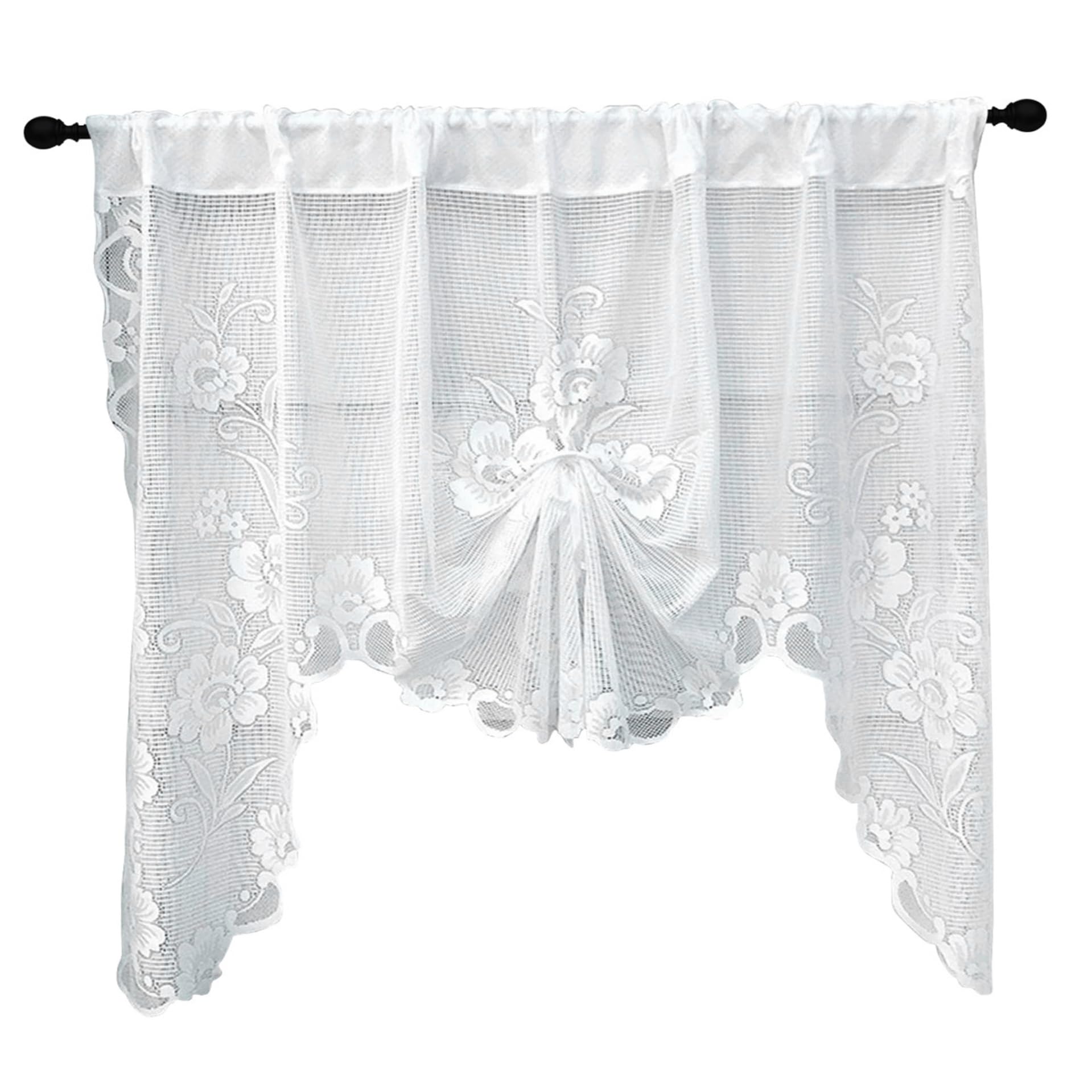 Azidweryq White Lace Curtains, 71X39in Floral Embroidery Sheer Lace Kitchen Curtains, Princess Style Embroidered Waterfall Valance Tier For Bathroom Half Window Valances For Windows