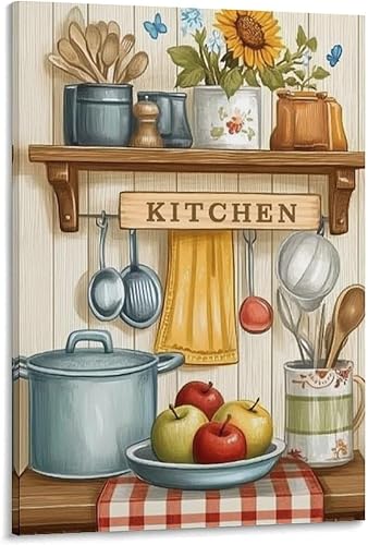 Arte De Pared De Cocina De Campo, Impresiones En Lienzo Enmarcado, Utensilios De Cocina Y Alimentos, Pintura Rústica De Granja, Cocina, Comedor,