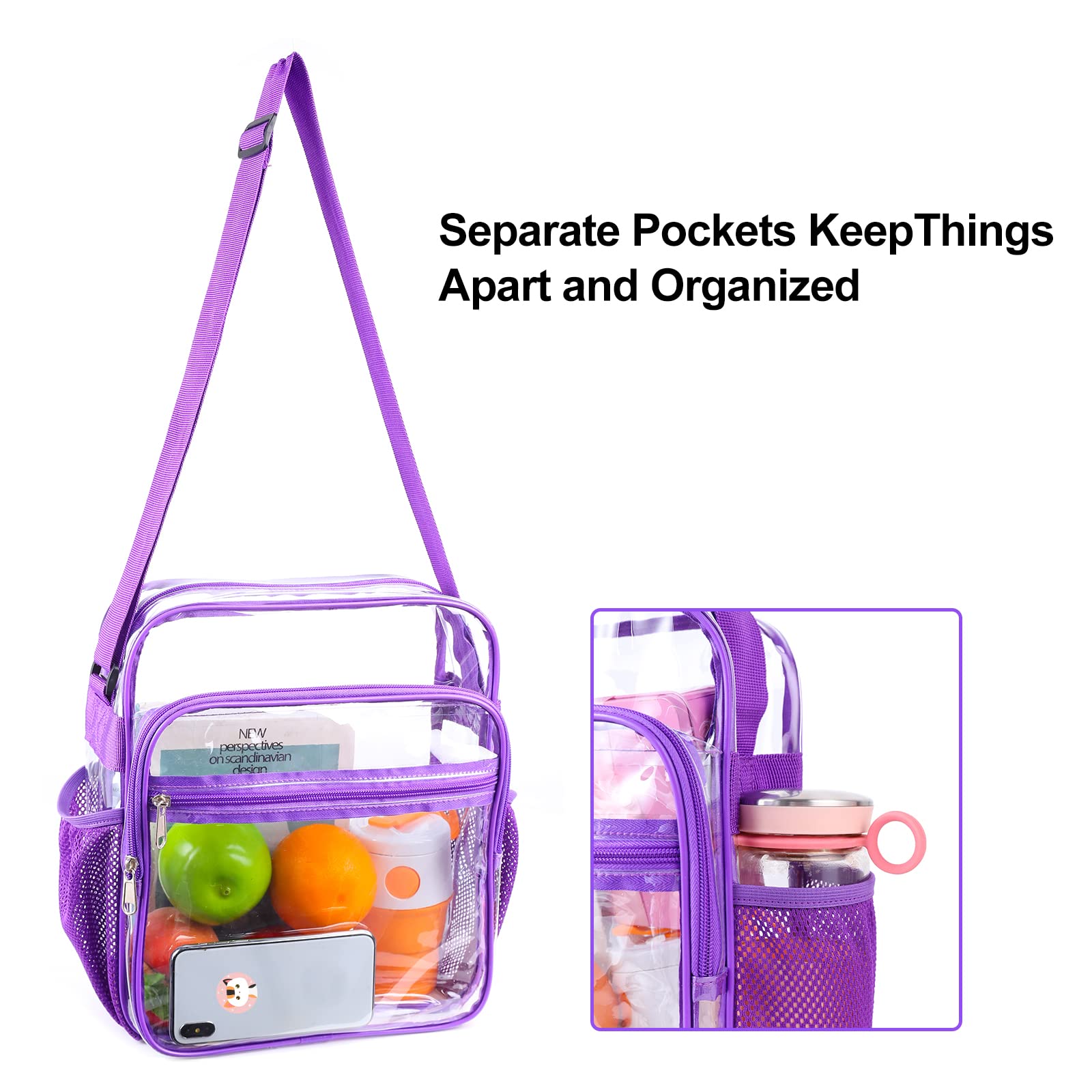 Clear Bag Stadium Approved, Clear Crossbody Messenger Shoulder Bag with Adjustable Strap for Concerts, Sports Events