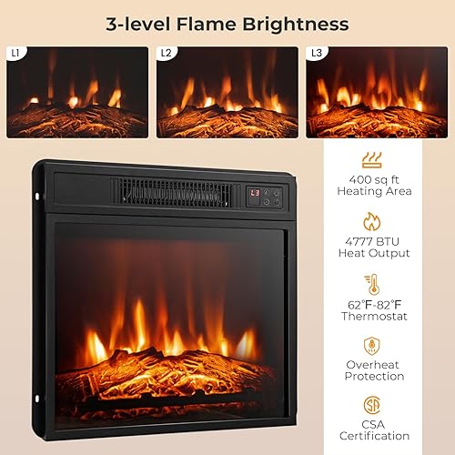 Miniatura 4 de GOFLAME Soporte de TV con chimenea con luces LED para TV de hasta 65 pulgadas, centro de entretenimiento con chimenea eléctrica de 18 pulgadas,