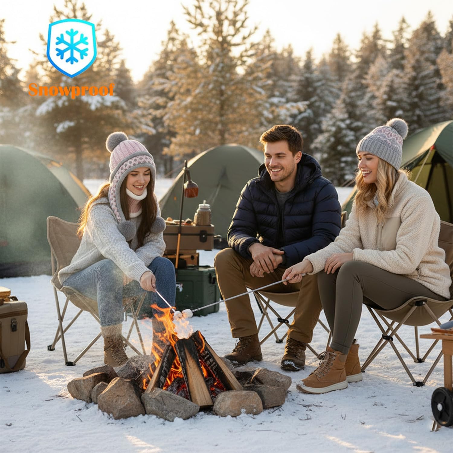 HUAMULAN Women Winter Beanie Hat Circle Scarf Set Pompoms Ski Snow Ear Flaps Sherpa Knit Hats Neck Warmer Set - Image 3