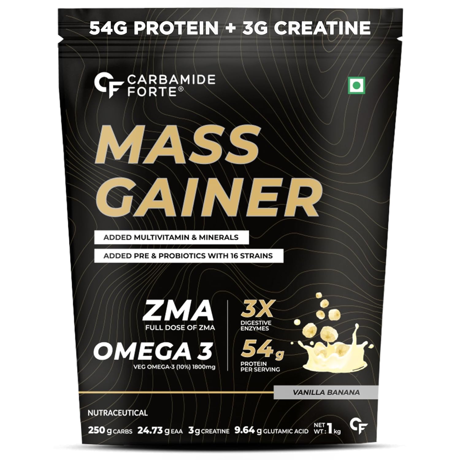 Review Carbamide Forte Mass Gainer With 54Gm Protein, 250Gm Carbs,