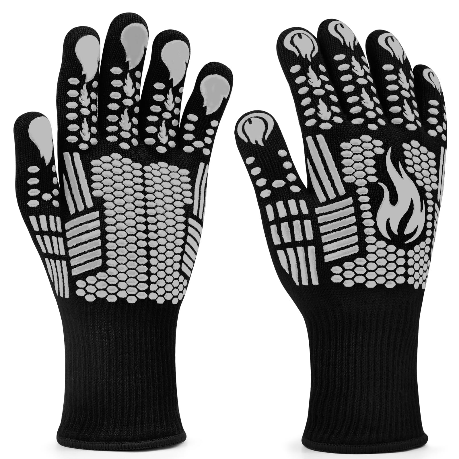 FITFETS Grillhandschuhe (Hitzebeständig), Ofenhandschuhe, rutschfeste Silikon - Feuerfeste Handschuhe, BBQ Handschuhe, Küchenkochhandschuhe