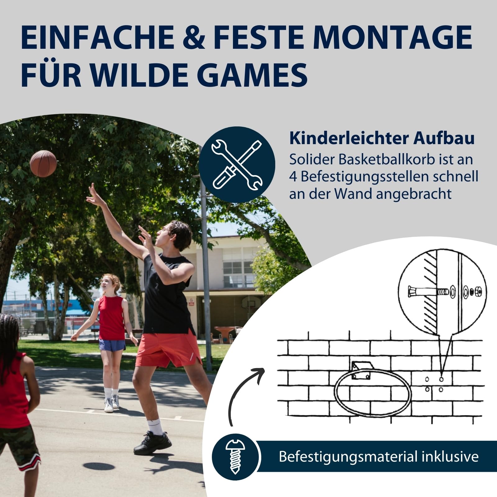 HUDORA Set de Basketball Slam It - Set de basketball avec panier robuste, ballon de basket taille 7 en caoutchouc & pompe à main - Pour l'intérieur & l'extérieur - Pour enfants