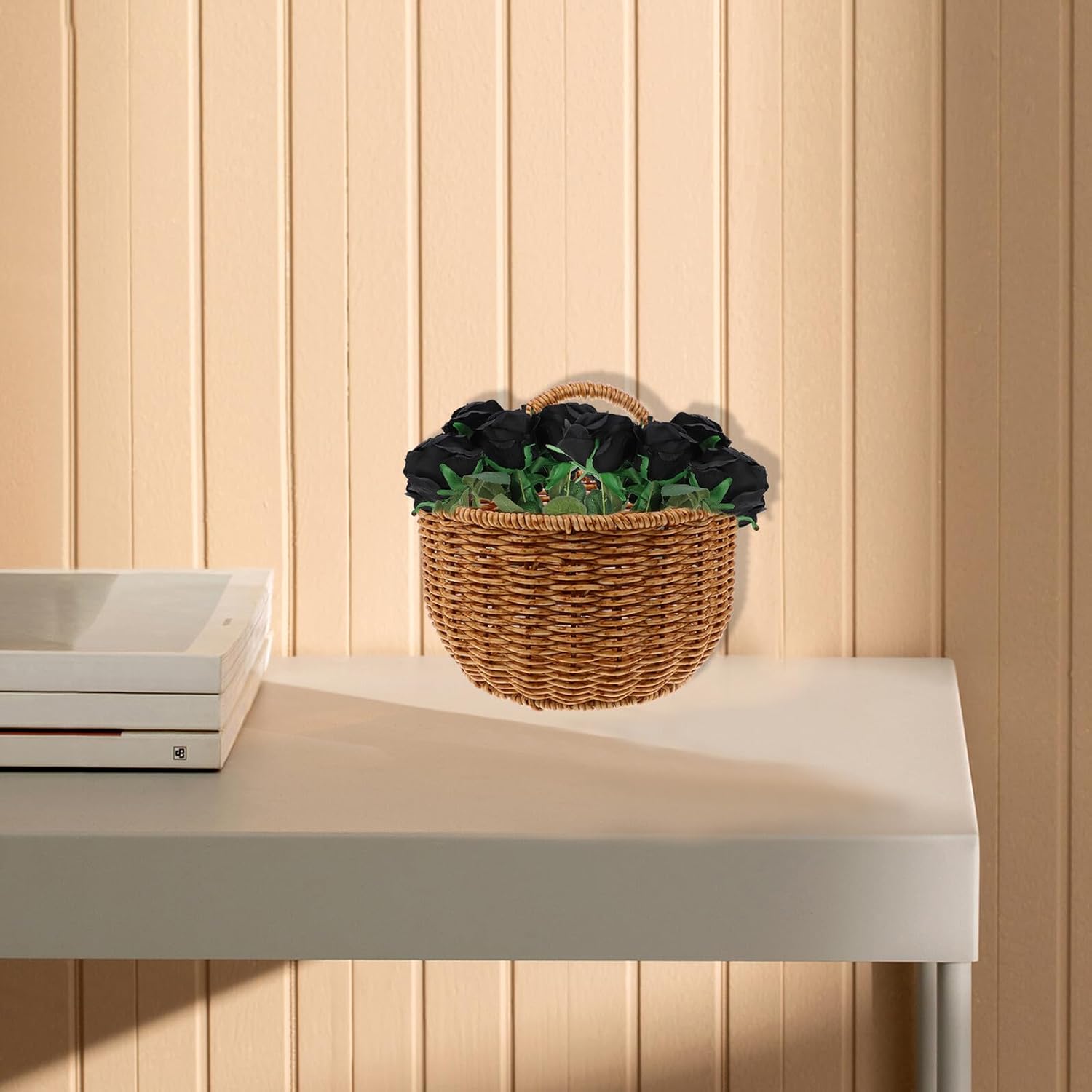BETOOKY Woven Plastic Storage Basket Large Wall-mounted Vegetable and Fruit Basket Portable Bread Holder Decorative Kitchen Organizer for Home Use
