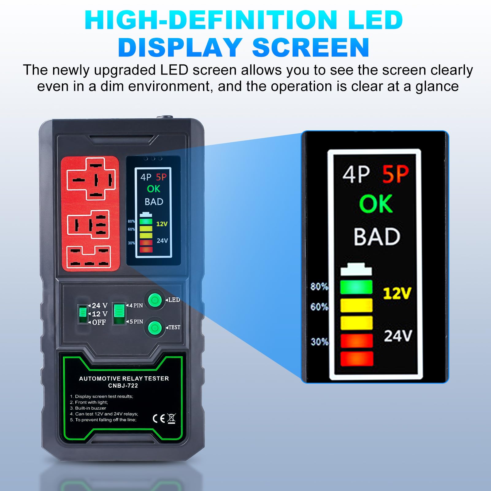 Tester relè per auto12 V, 24 V, elettronico per automotive, tester per batteria, strumento diagnostico