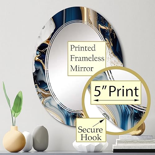 Miniatura 8 de DesignQ Espejo de pared abstracto, espejo moderno ovalado, espejo de baño azul redondo, espejo de tocador abstracto ondas cerúleas en geoda V