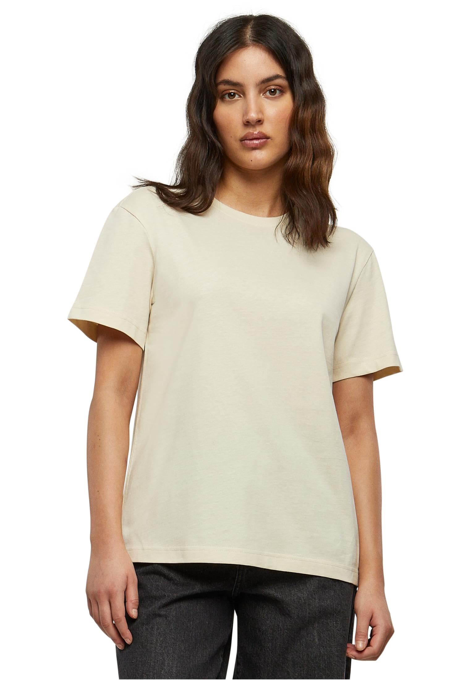 Build your Brand Women's T-Shirt Ladies Everyday Tee Casual T-Shirt for Women in Oversized Look Cotton Sizes XS - 5XL, Sand, XS