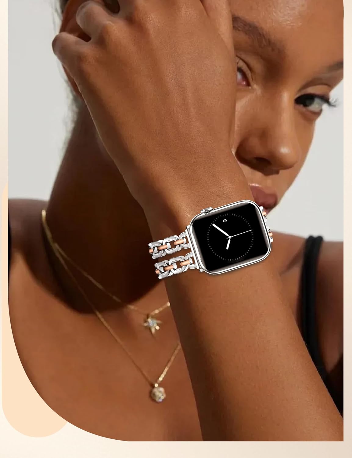 Gold Silver Watch Bands for Women Compatible with Apple Watch 38/40/41/42/44/46/49mm Adjustable Metal Strap Dressy Pretty Chain Bracelet for iWatch Series 11/10/9/8/7/6/5/4/SE/3/2/1/Ultra - Image 6