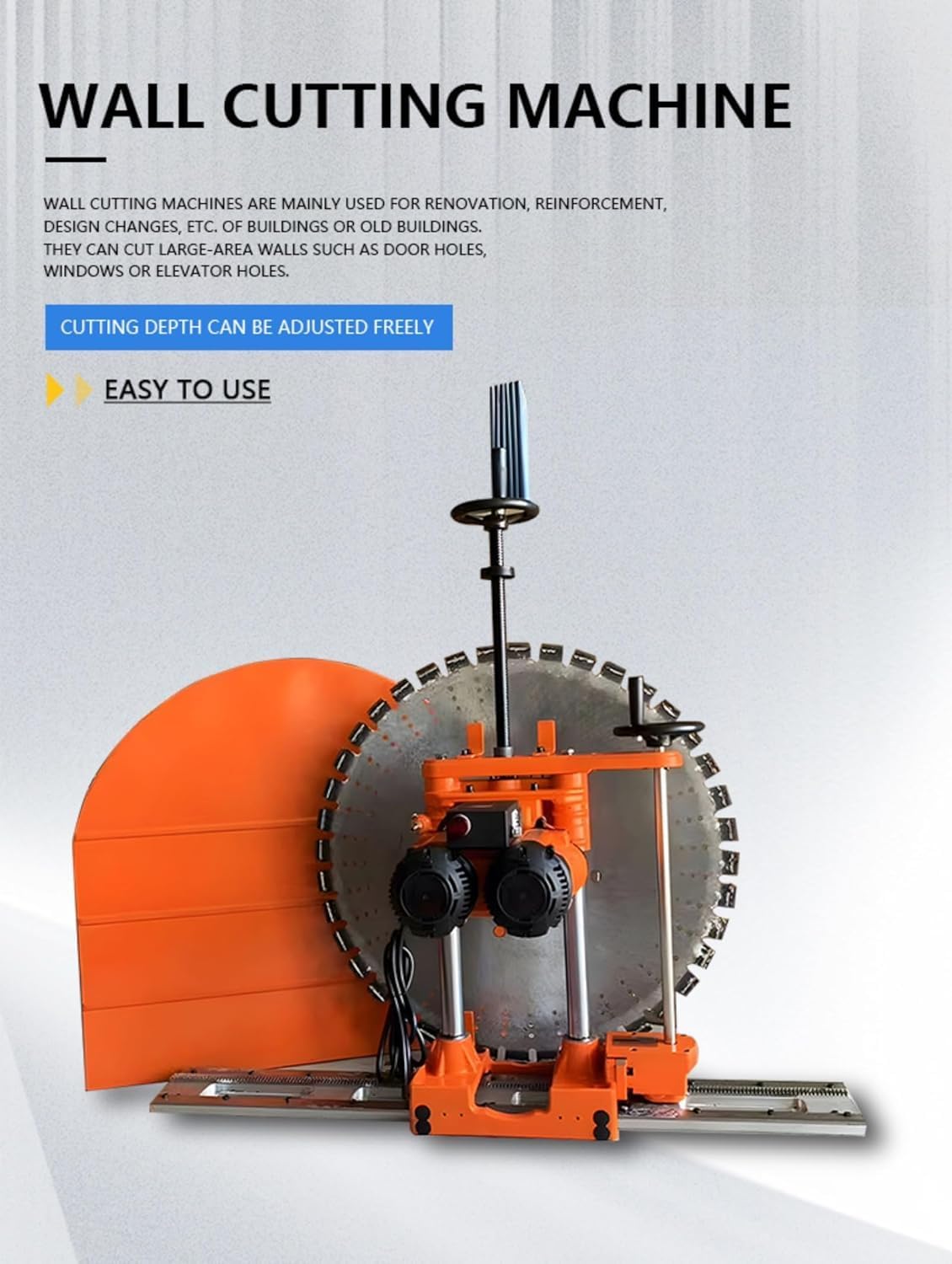 Automatic Hydraulic Concrete Wall Saw Cutting Machine, Professional Electric Wall Saw Kit with Track System & Full Accessories, Heavy-Duty Concrete Cutting Equipment up to 600mm Depth