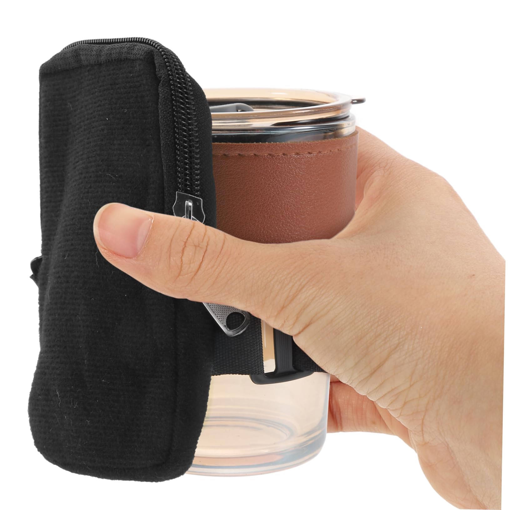 BESTonZON 5 Stück Cup-Tasche Wasser Im Freien Tragbar Beutel Reisen Handhaben Flasche Wandern Schlank Reißverschlusstasche Becher Tragetasche Aufbewahrungstasche Für Tasse Segeltuch Schwarz