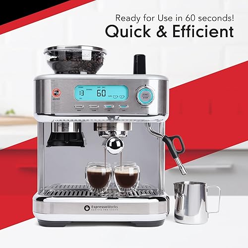Miniatura 4 de EspressoWorks Máquina de café expreso Barista Pro Series de 30 piezas todo en uno y cafetera de capuchino  Máquina de café Expresso de 15 barras con