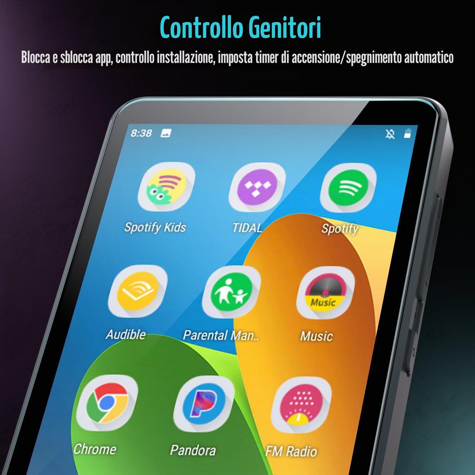 Lettore MP3 per bambini con controlli parenzali, Spotify Kids, Spotify, Audible, Amazon Music, Libby, Lettore musicale MP4 IPS da 4,0 pollici con capacità fino a 512 GB (Nero scuro)