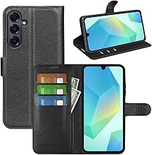 Cover for Samsung Galaxy A17 5G, Slim Flip Leather Wallet Case with Silicone Bumper, Magnetic Buckle, Card Holder and Kickstand, Black