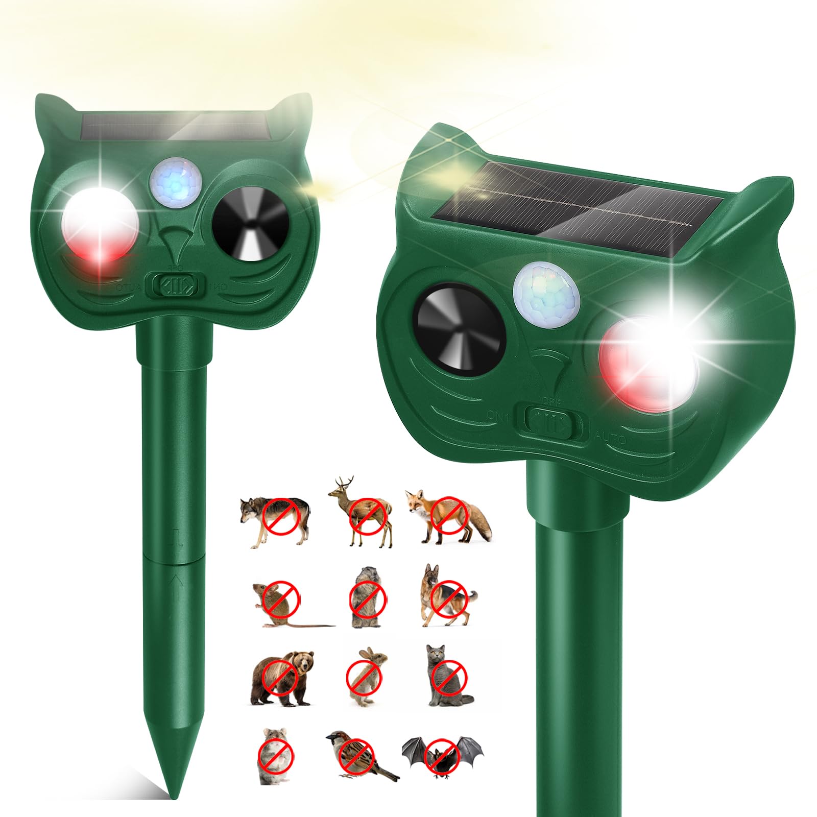 Solar Ultrasonic Animal Repellent Outdoor Motion Sensor Squirrel Deterrent | Deer Repellent Device Cat Raccoon Rabbit Deterrent with Strobe Light Dual Mode Keep Skunk Away Protection for Yard Garden 2PC-image-28