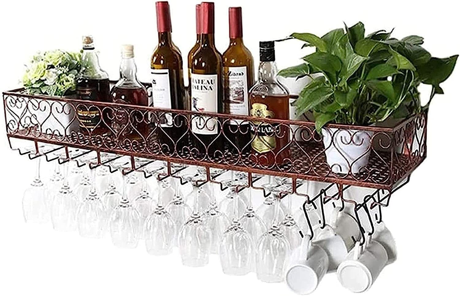 Casier à vin mural en métal style rustique pour créer un coin bar chaleureux chez soi