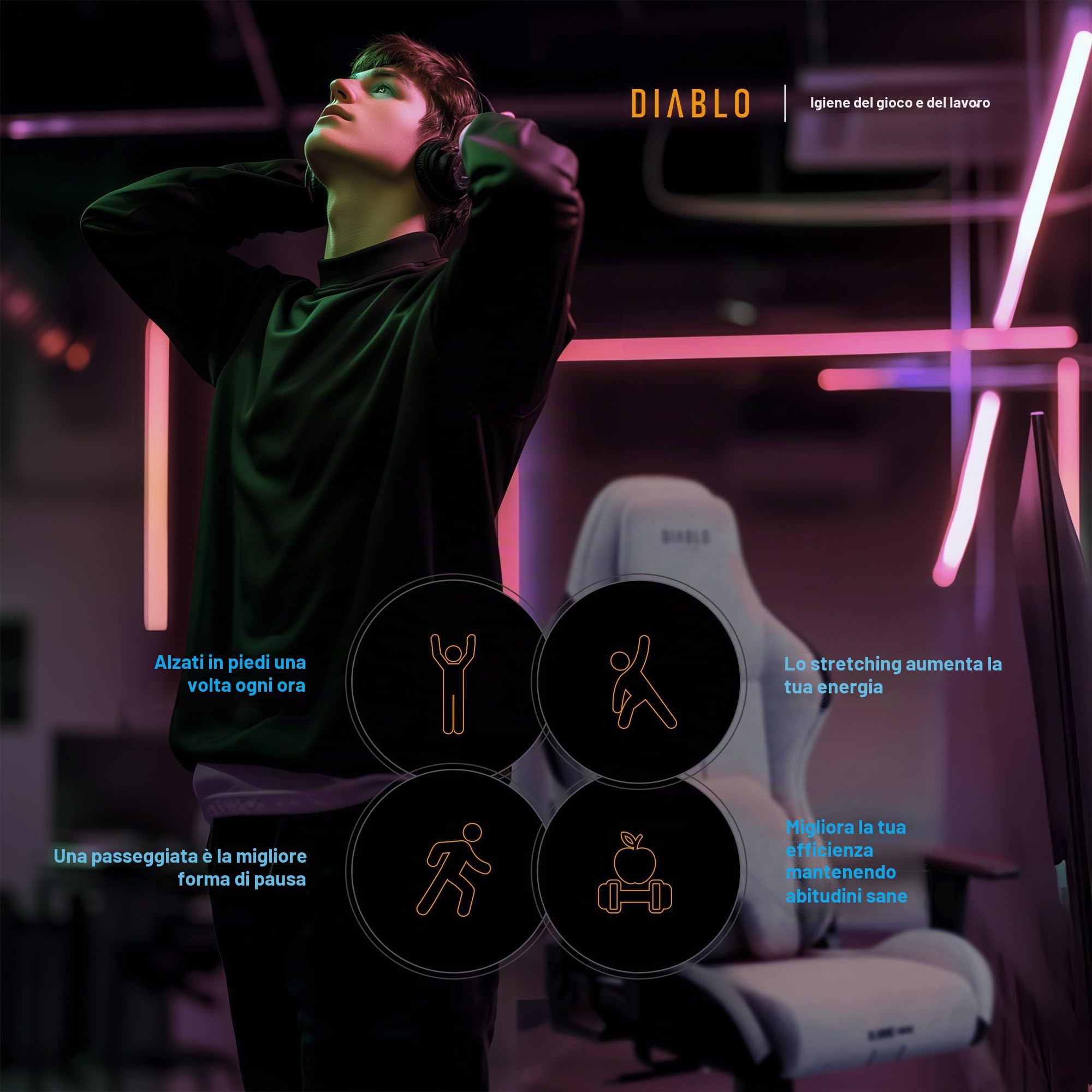 DIABLO X.One Prime Sedia Gaming Tessuto X.One Prime - Poltrona Gaming Ergonomica con Braccioli Regolabili, Cuscino Lombare e Seduta Refrigerante - Base in Metallo - Gaming Chair 140 kg
