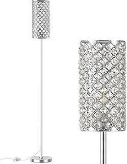 Crystal Floor Lamps - Modern Silver Standing Lamp with 3 CCT LED Bulbs f...