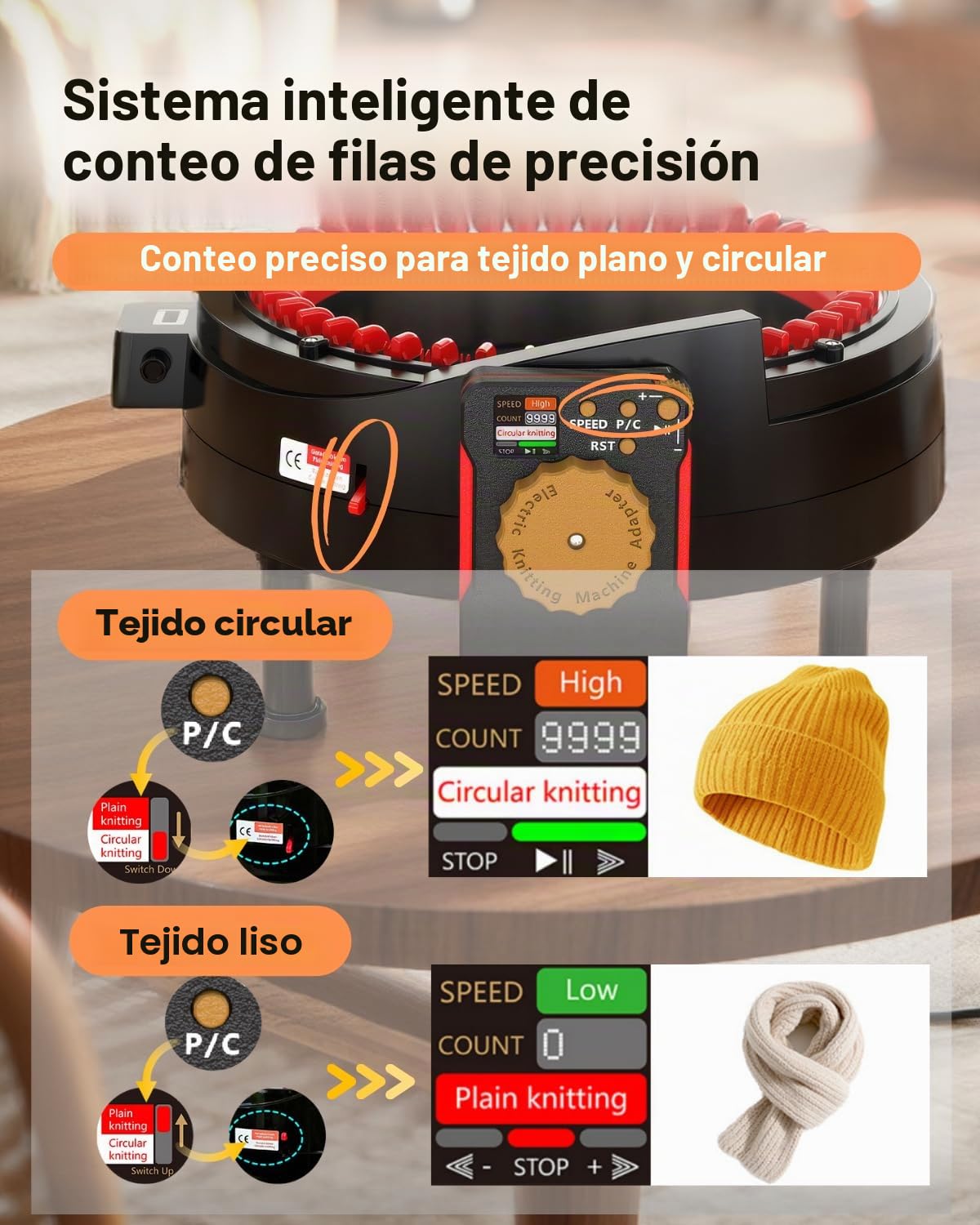 Adaptador eléctrico para máquina de tejer addi Express King Size 46 agujas, addi máquina de tejer accesorios automáticos, panel LCD y contador de filas