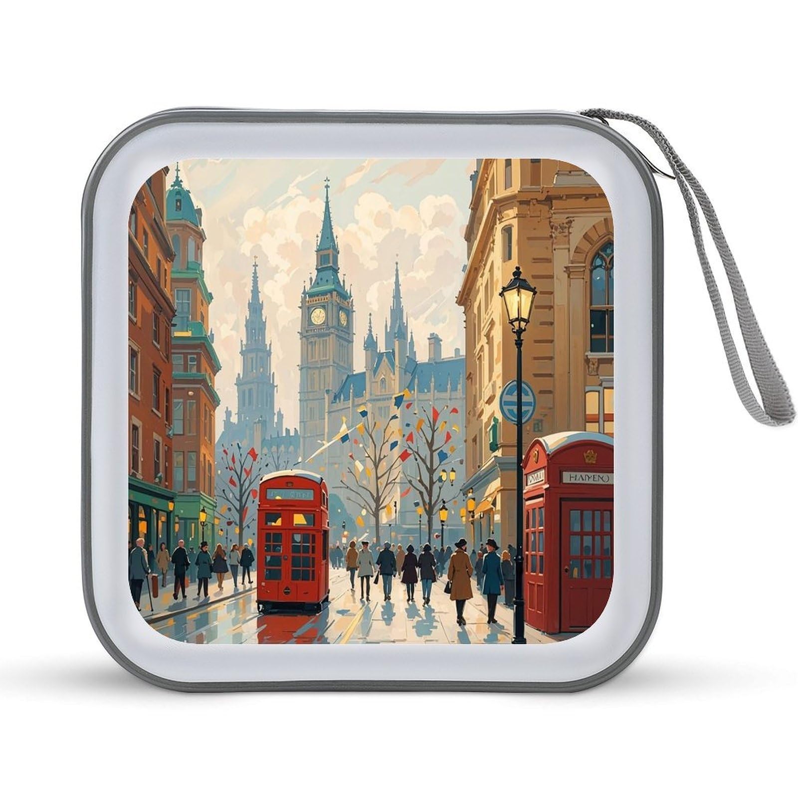 LZQPOEAS London Impression CD Case DVD Case Holder Wallet 40 Capacity Hard Plastic CD/DVD Portable Storage Binder Zipper DVD Disc Cases CD Storage Organizer Holder for Car Home Office