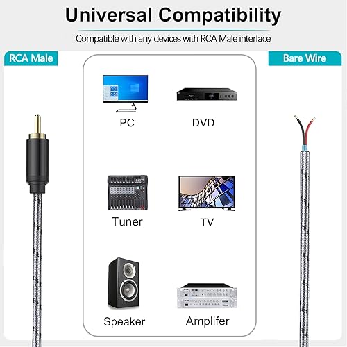 Miniatura 3 de Adaptador de cable RCA a altavoz, paquete de 2 unidades de 6.6 pies, conector macho de enchufe, mejora la transmisión de sonido, cable de reparación