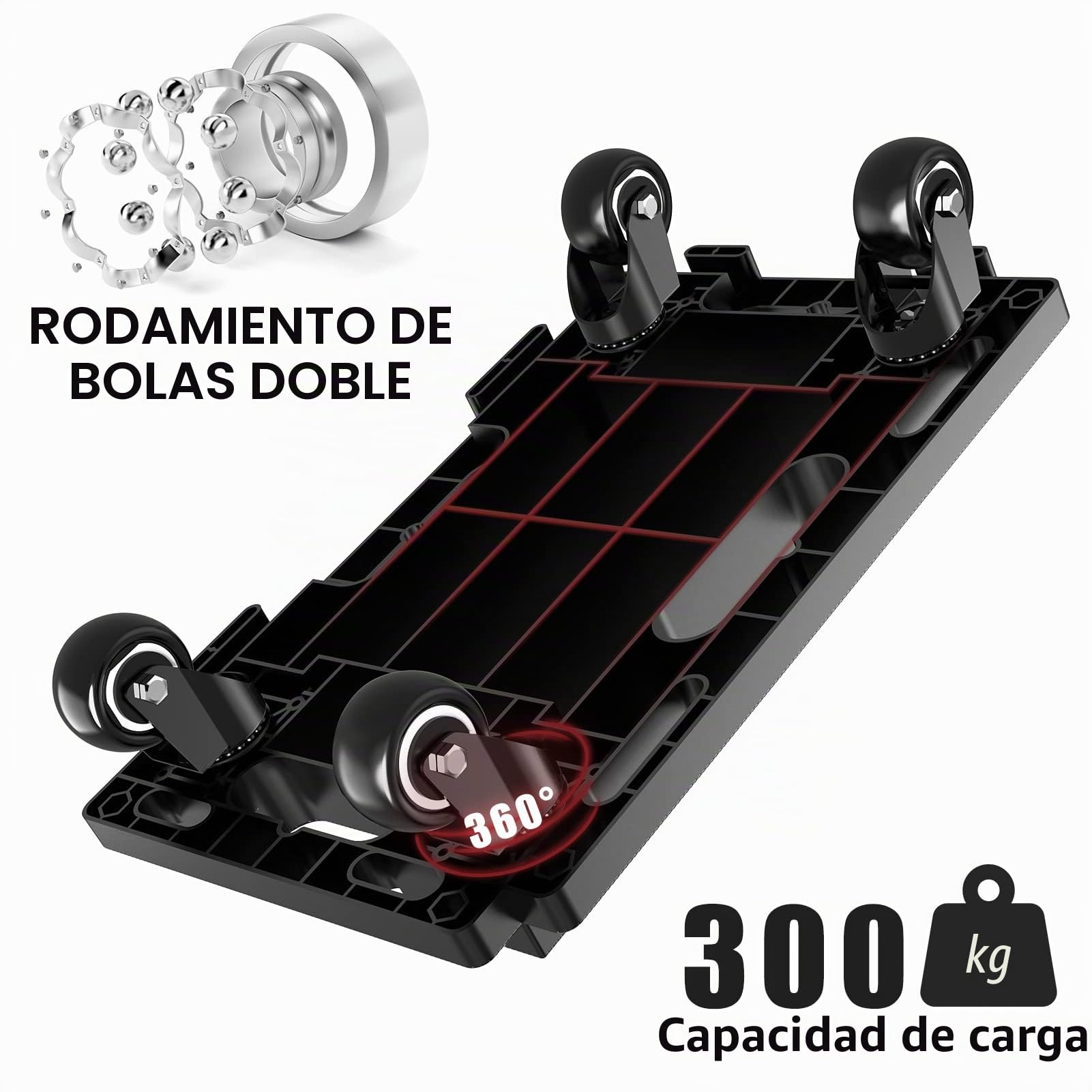 SOLEJAZZ Juego de ruedas para transporte, capacidad de carga de 200 kg, carro de transporte de muebles enlazable, ruedas para transporte de muebles, ayuda para mudanzas, Negro, 1 paquete