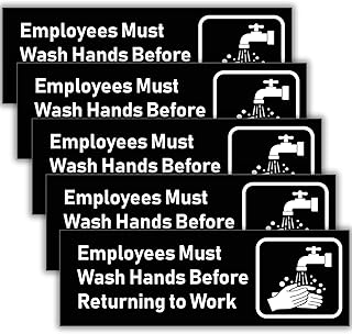 (5 Pack) Employees Must Wash Hands Before Returning to Work Sign, 9 x 3 Inches, 120 Mil Plastic, Waterproof, UV Protected, for Restaurant, Salons, Hotel, Motel, Rest Stops, Public Restrooms