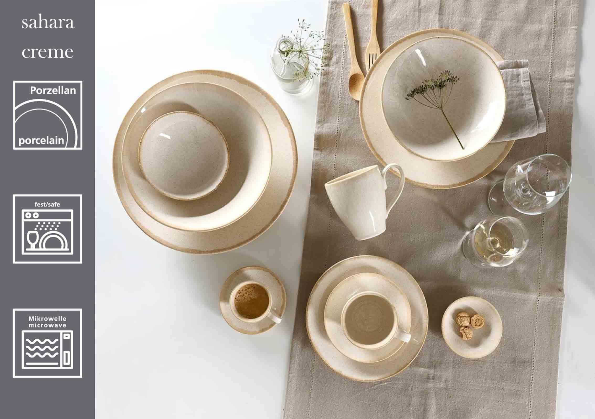 Ritzenhoff & Breker Sahara Espressotassen mit Untertassen 6er Set | 100 ml | Rustikaler Handmade-Look durch Reaktivglasur, Sanfte Sandtöne | Porzellan, Spülmaschinenfest | Braun-Mix