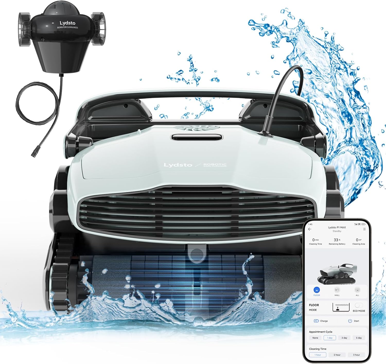 P1 MAX Robotic Pool Cleaner, Automatic Charging Pool Vacuum with APP, Remote Control - Automatic Charging Pool Vacuum - Powerful Triple Roller Brush - Ideal for Above & In-Ground Swimming Pools