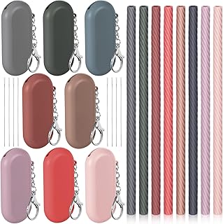 Meanplan 8 Set Cruise Ship Essentials,Silicone Straws with Case Reusable Foldable Portable Drinking Straw for Party Travel Cold or Hot with Carry Case and Cleaning Brushes (Nature Color)
