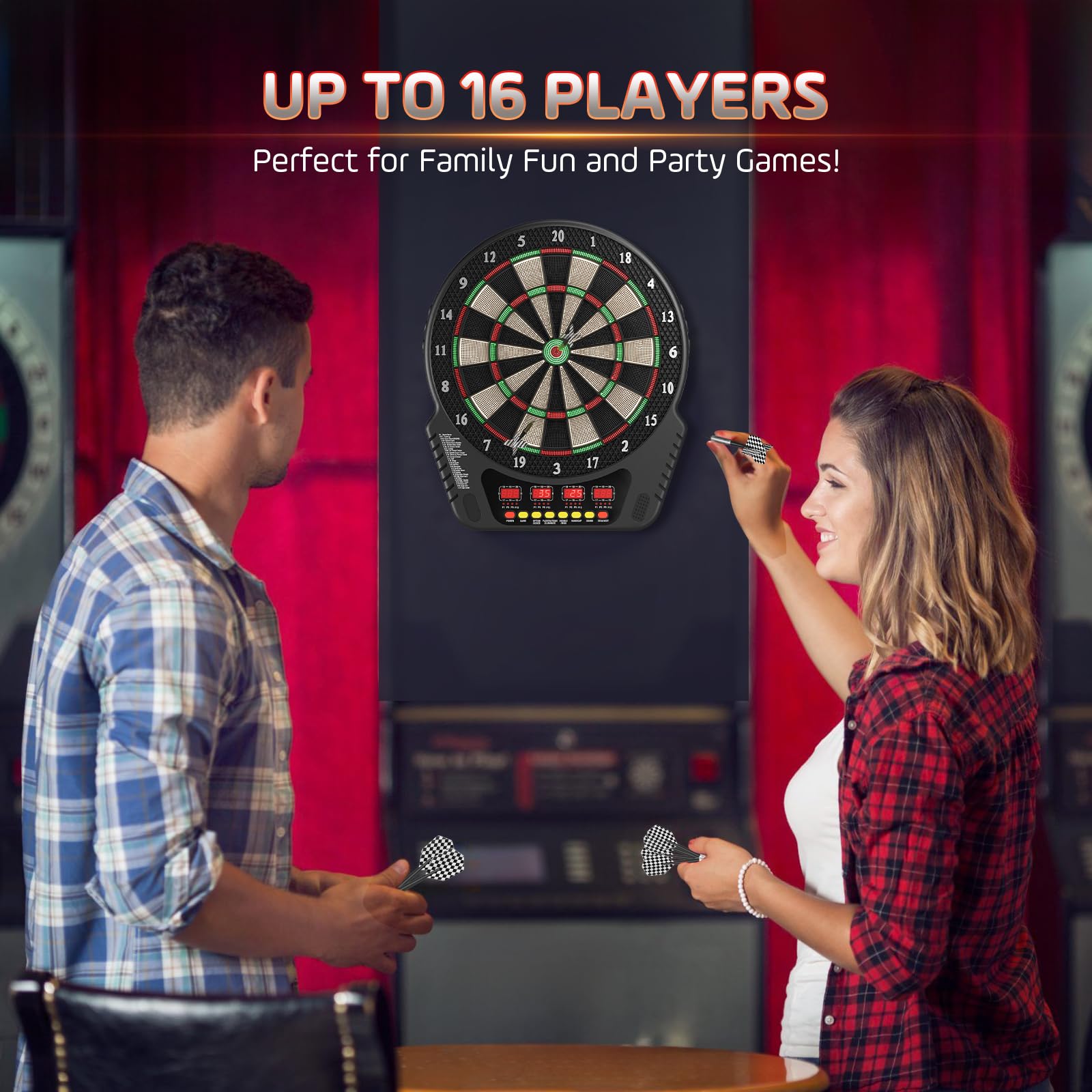 Cible de Fléchettes Electronique Professionnelle avec 6 Fléchettes, Jeu de fléchettes électroniques avec écran LCD, E-Darts avec 243 Jeux pour Amis, Famille, Réunions de Bar