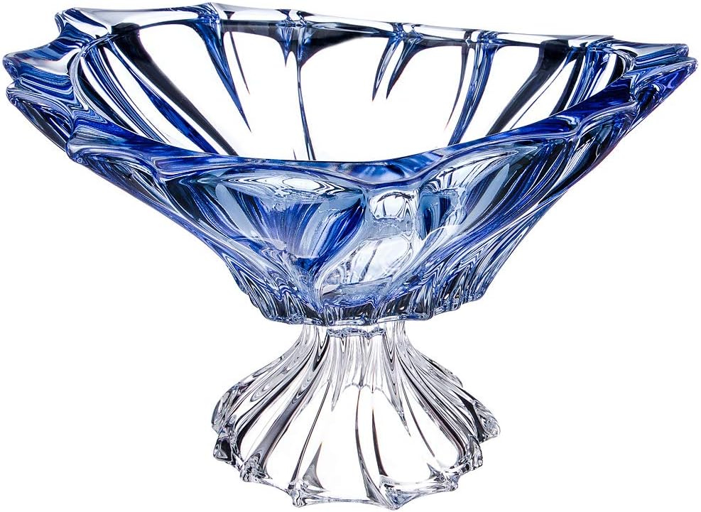 Bohemian Crystal AU52048, 13" Plantica Footed Candy Bowl, Blue Bohemian Stemmed Fruit Bowl, Ice Cream Bowl