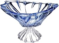 Vista 2 de Bohemian Crystal AU52048 - Tazón para dulces con pies Plantica de 13 pulgadas, cuenco de frutas con tallo bohemio azul, cuenco para helado