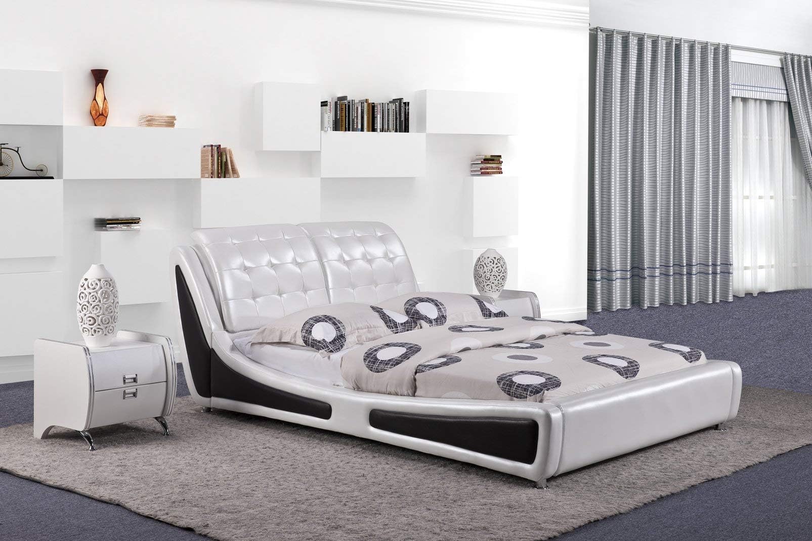 Container Direct Eastern King Platform Bed, Pearl White/Black