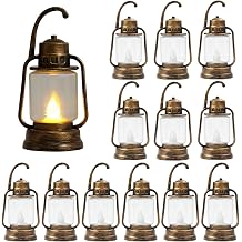 12 Pcs 4Inch LED Mini Lanterns Decor ,Western Themed Centerpieces for Tables,Cowboy Lantern Favors, Small Vintage Camping Decor Hanging Lamp for Christmas Wedding, Party Decorations Gold, mini