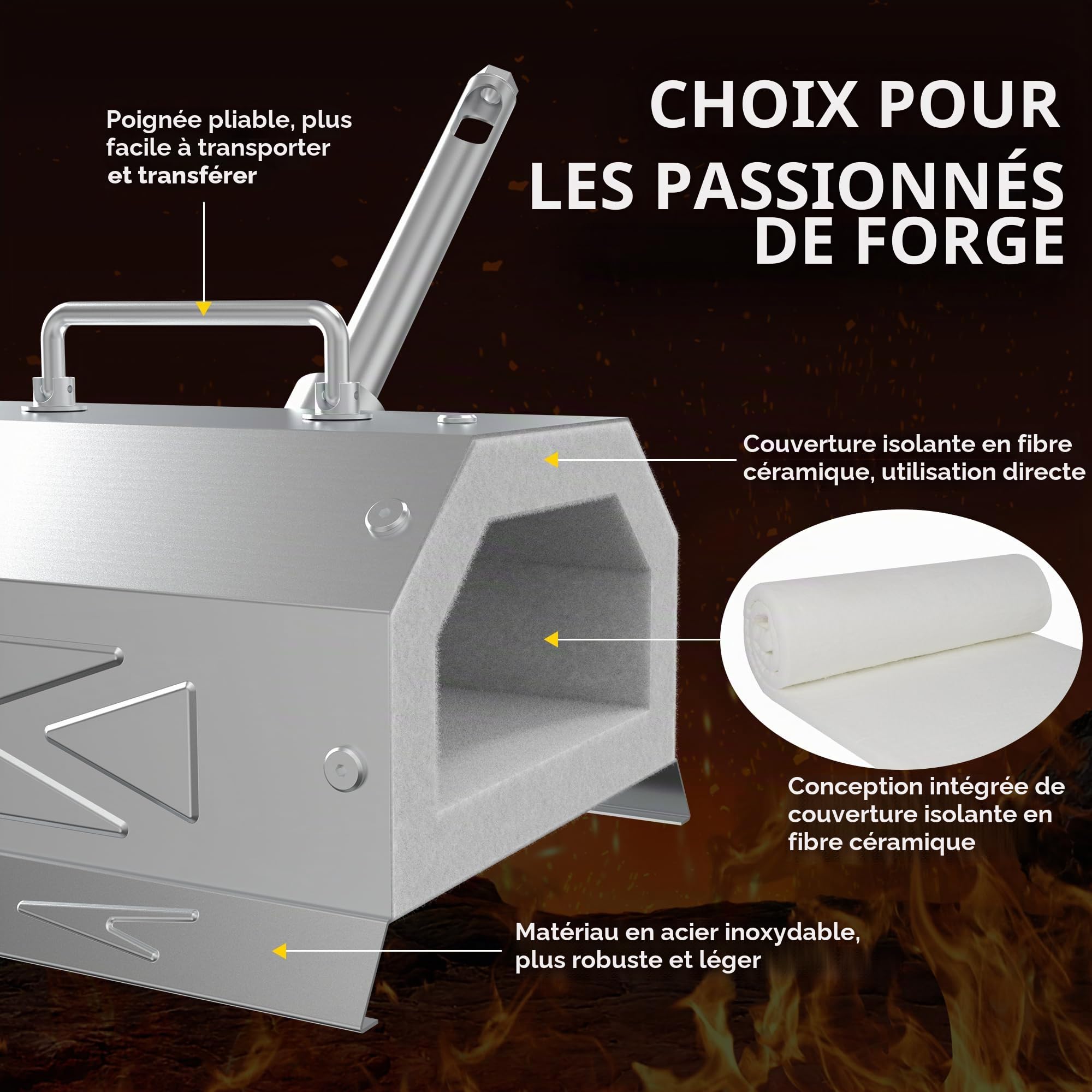 Nelyrho 1 kit de forge forge au propane | 1 426,7 °C haute température, acier inoxydable, design portable, forge, fabrication de couteaux et travail des métaux