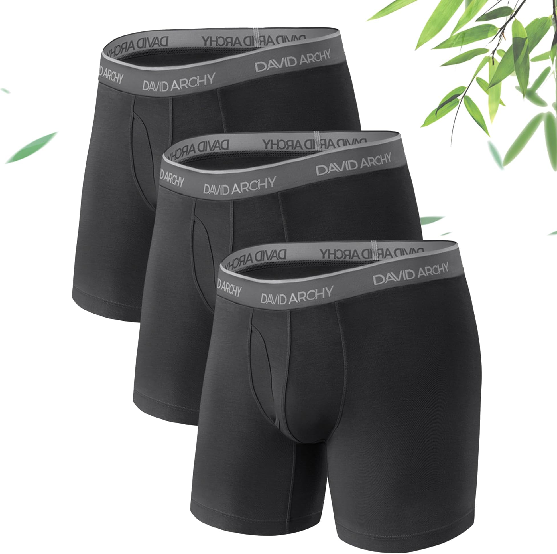DAVID ARCHY Mens Underwear Wicking-Moisture Cooling Rayon Made From Bamboo Boxer Briefs with Support Pouch Fly 4 or 7 Pack