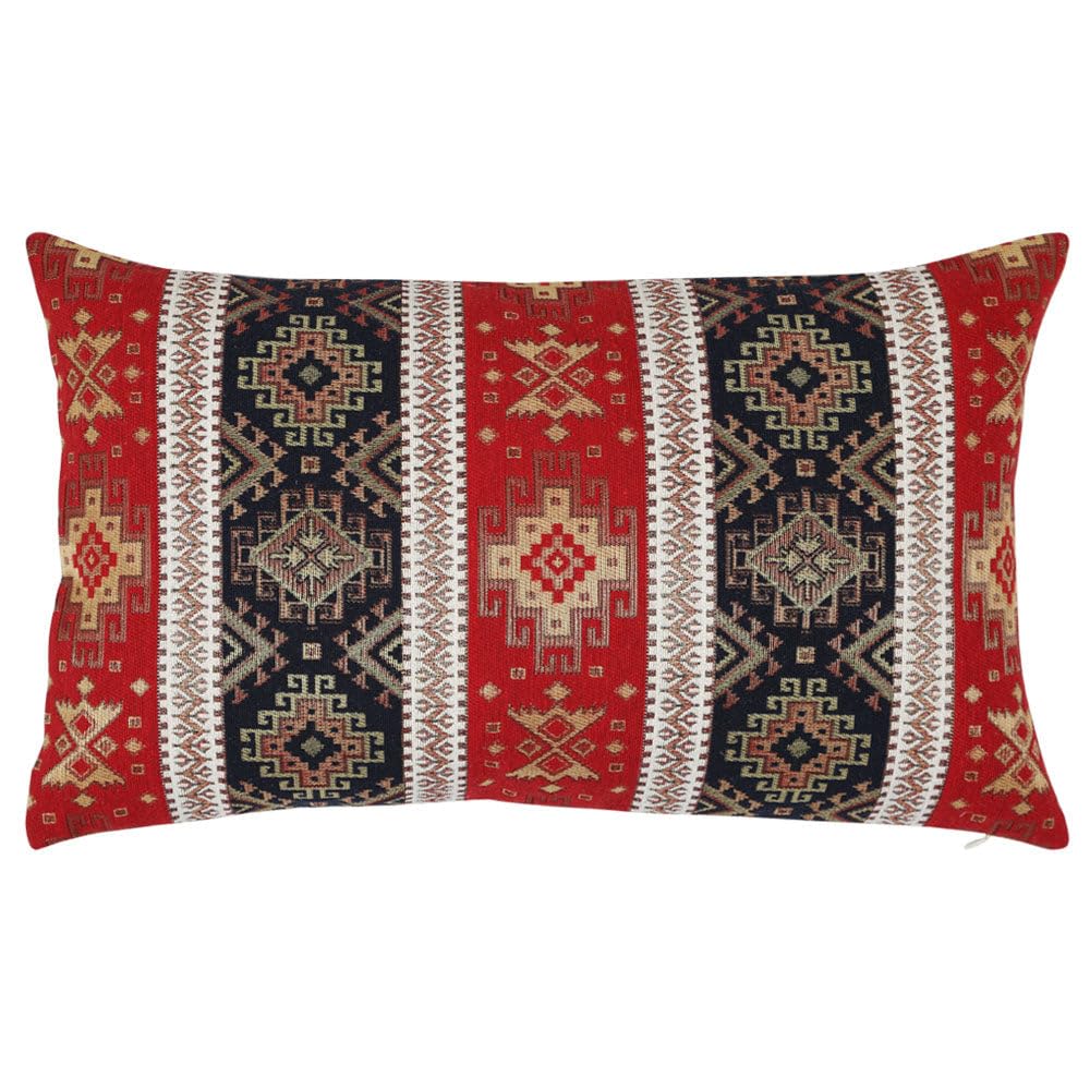 pillowerus Tapestry Gobelin Red-Black 12"x20" Lumbar Pillow Cover Sham Ethnic Kilim Aztec Pattern Throw Decorative for Home Decor, Sofa, Couch, Porch,