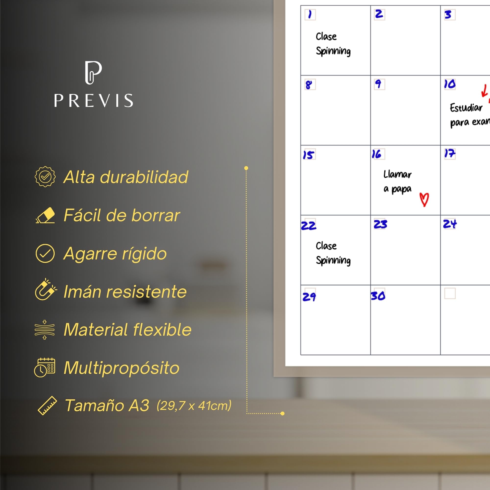 Previs Magnetic Calendar A3 - Monthly Planner 2024 - Whiteboard Fridge - Family Menu Organiser, A3 (Grande) - Image 3