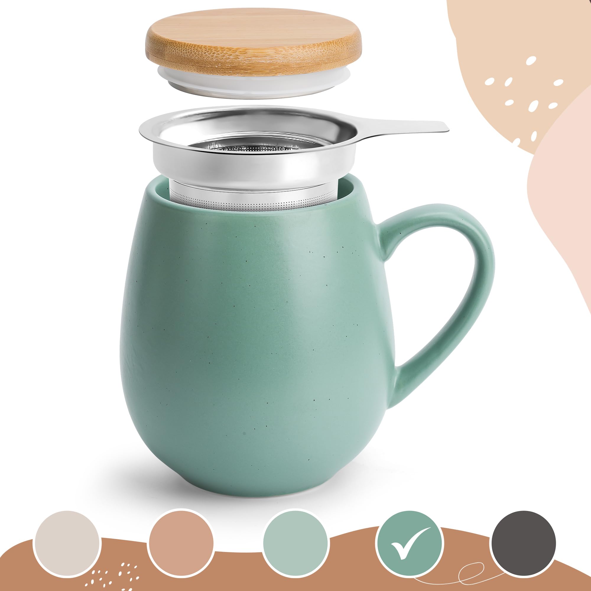 Tazza da tè con coperchio e colino – 550 ml – grande tazza da tè con filtro – tazza XXL con coperchio – tazza da tè grande – tazza grande – accessori per tè