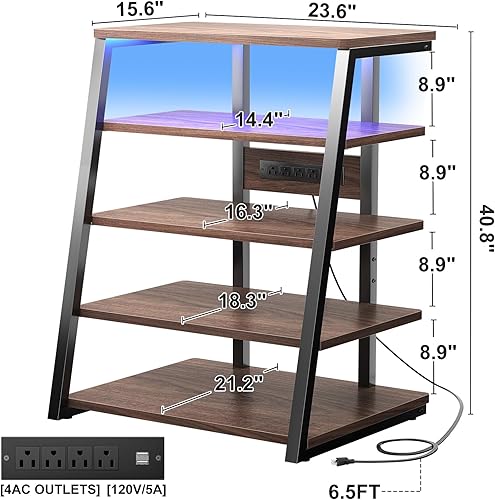 Vista 16 de Armocity Soporte multimedia AV de 4 niveles con regletas de alimentación, soporte estéreo con luces LED, torre de audio en rack con estantes