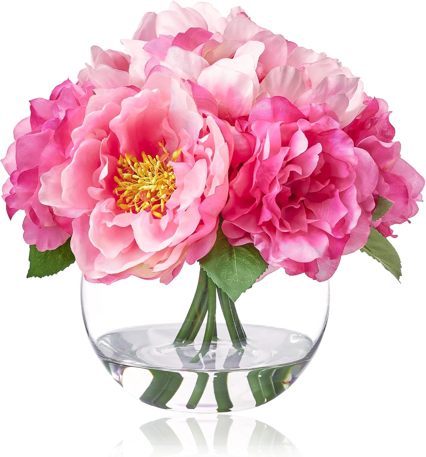 Artificial Flowers in Vase, Silk Peonies Bouquet for Vase with Faux Water, Fake Peony Pink Flower Arrangement for Home Wedding Birthday Party Dining Table Centerpiece Spring Festival Decor Mom's Gift