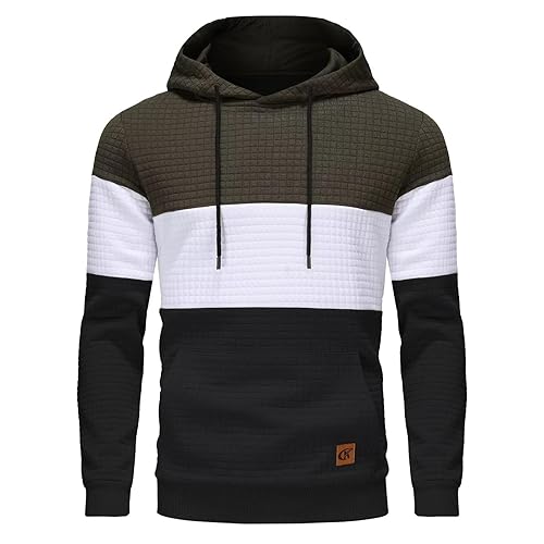 Yundobop Men's Pullover Hoodies Plaid Jacquard Long Sleeve Drawstring Hipster