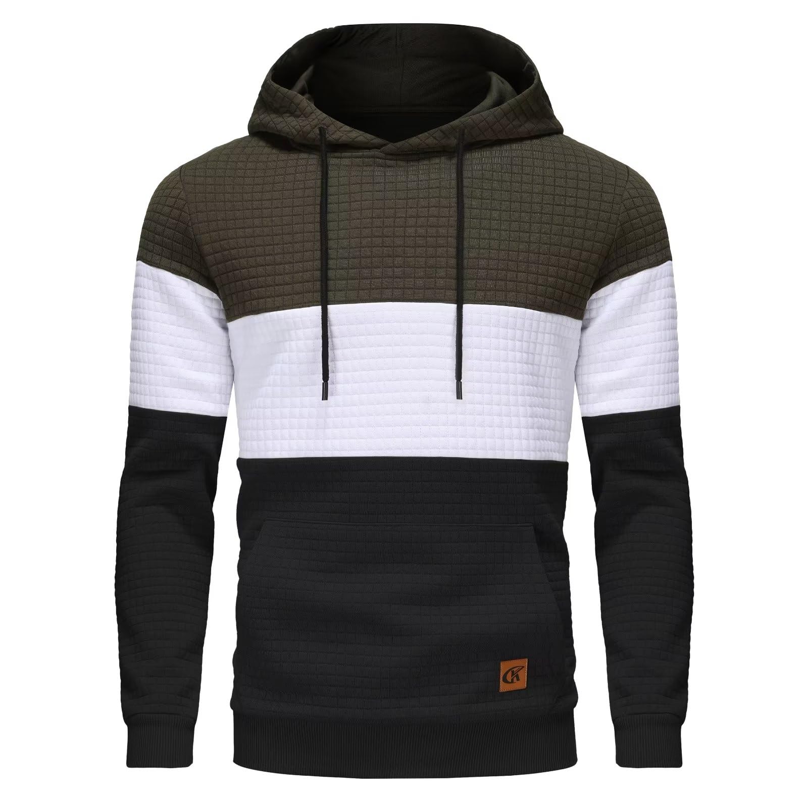 Yundobop Men's Pullover Hoodies Plaid Jacquard Long Sleeve Drawstring Hipster Casual Hooded Sweatshirts with Kanga Pockets