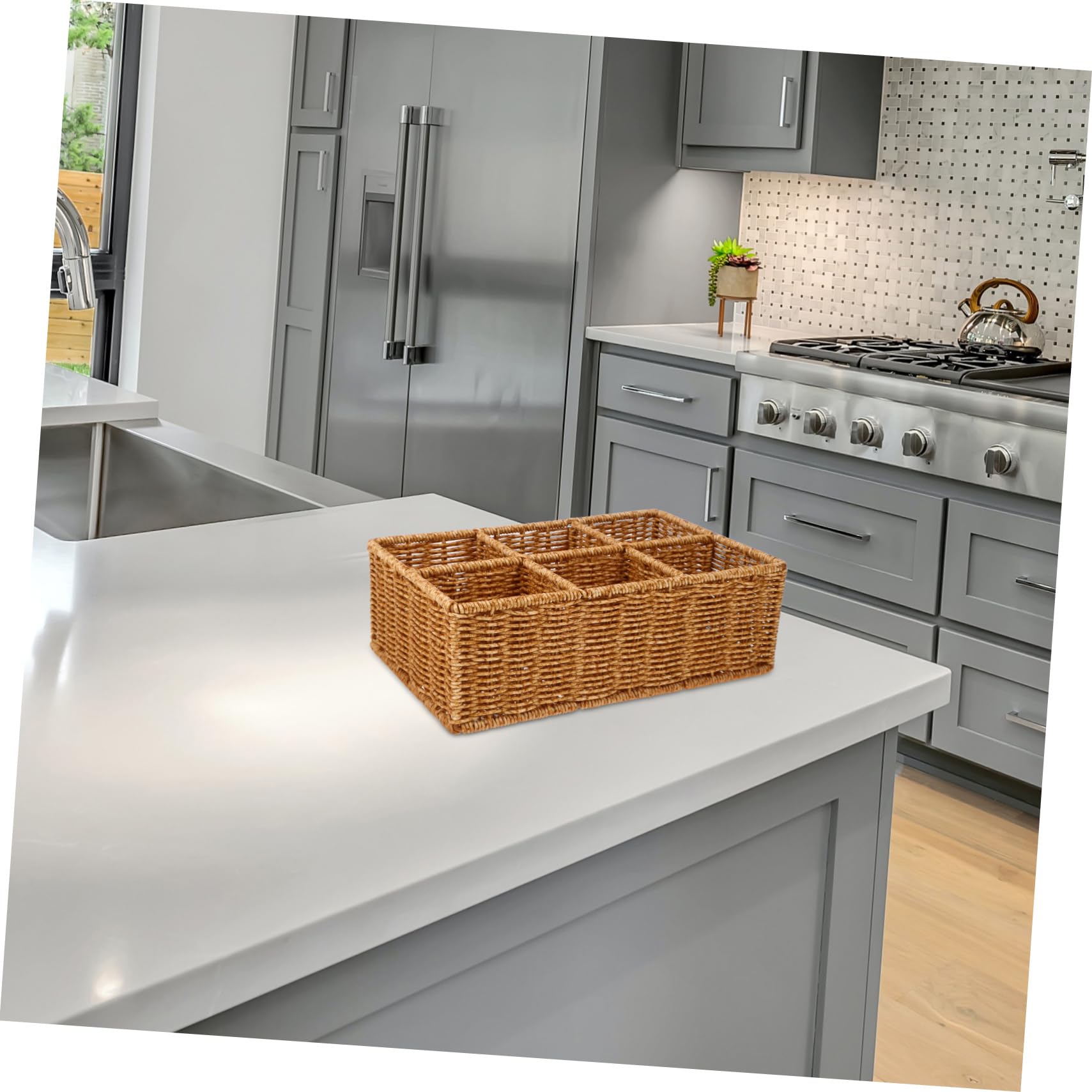 BESTYASH Cesta Organizadora de Cubiertos Separador para Cajón de Cocina de Ratán Sintético Plástico, Diseño Ahorra Espacio, Uso Práctico en Cocina